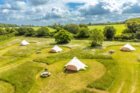 Blanca's bell tent can accommodate up to 20 people across five bell tents