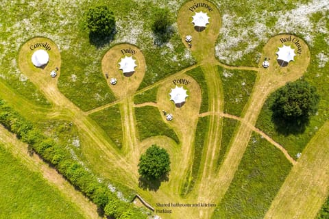 Blanca's bell tent can accommodate up to 20 people across five bell tents