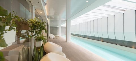Indoor pool, open 9:00 AM to 9:00 PM, sun loungers
