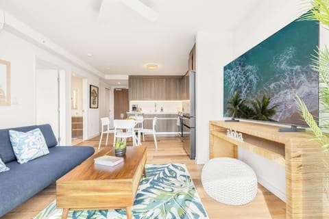 Living room designed for laid-back evenings and movie nights