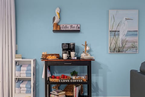 Fully stocked coffee bar with drip + Keurig options — enjoy your morning brew without leaving the house.