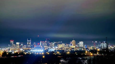 Nighttime views of the downtown Nashville skyline from the private balcony.