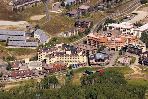 Aerial view of mountain village and nearby attractions