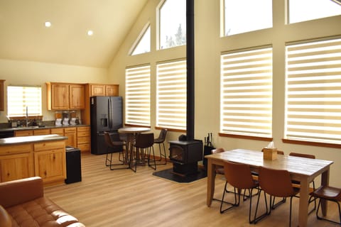 2nd floor – Dining area – indoor wood-burning fireplace.