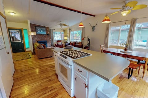 Kitchen looking into living room
