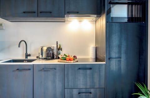 Deluxe Apartment, 1 Queen Bed with Sofa bed, Garden View | Private kitchen | Fridge, microwave, oven, stovetop