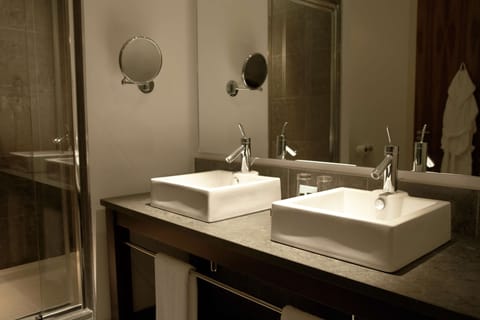 Combined shower/tub, free toiletries, hair dryer, towels