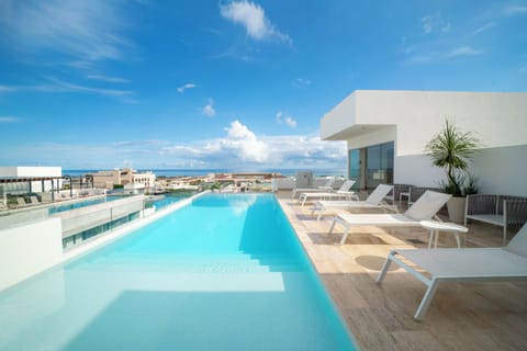Outdoor pool, sun loungers