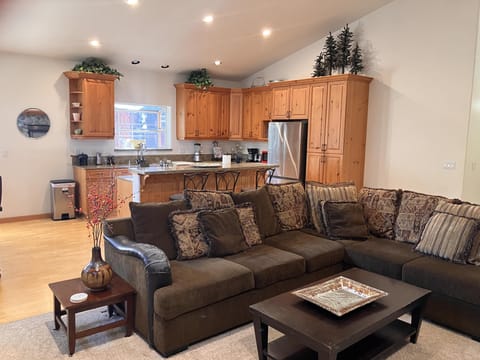 Living room and kitchen .