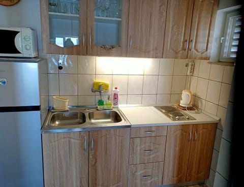 Apartment (A1) | Private kitchen | Fridge, microwave, stovetop, espresso maker