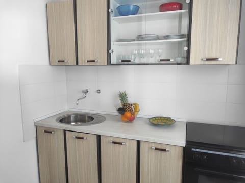 Apartment (A1) | Private kitchen | Fridge, microwave, oven, stovetop