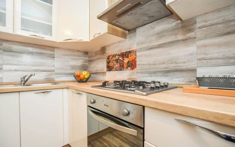 Apartment (A1) | Private kitchen | Fridge, microwave, oven, stovetop