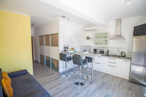 Apartment (A1) | Private kitchen | Fridge, microwave, stovetop, dishwasher