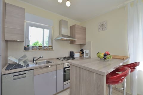 Apartment (A1) | Private kitchen | Fridge, microwave, oven, stovetop
