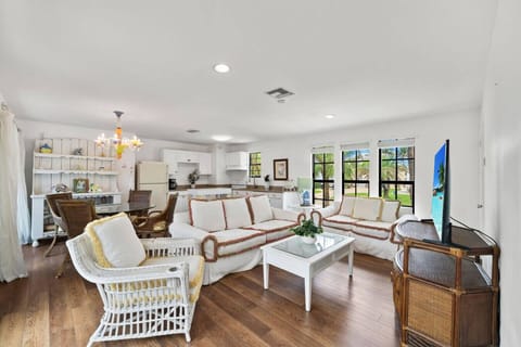 Bright coastal living room where you can relax after a beach day