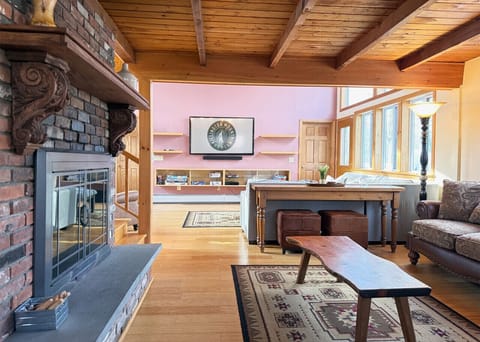 Cozy fireside lounge with mountain views.