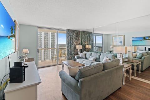 Oceanfront Living Room with balcony access