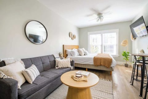 Make yourself comfortable in the open living space on the plush sofa 
