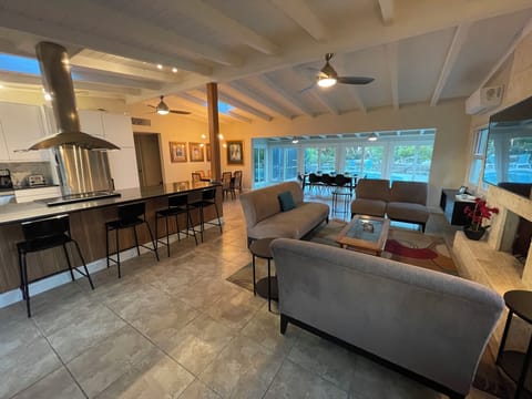 Open concept living room, kitchen and dining room