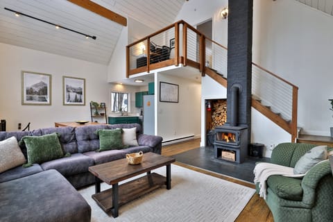 Living room with wood stove (wood included)