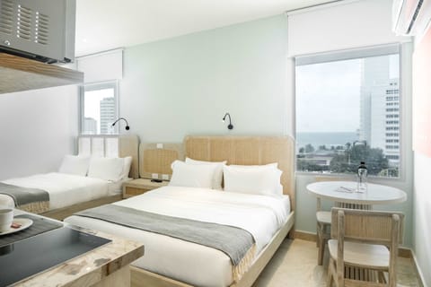 Bright loft with city views.