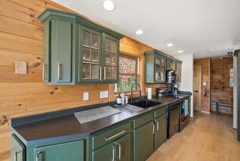 Custom Cabinets, Basin Sink in the Sleek Kitchen