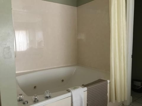 Combined shower/tub, hydromassage showerhead, free toiletries, towels