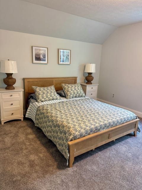 Master bedroom with TV, closet, and attached private full bathroom.
