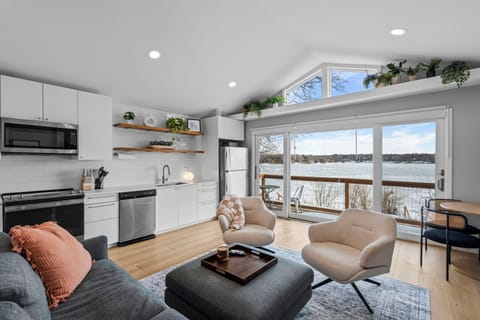 Gorgeous lake view with large sliding glass doors