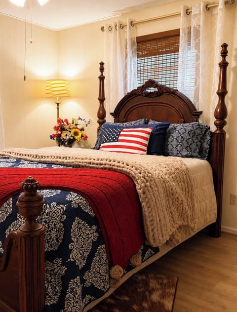 Dressing up our bedrooms to celebrate the month of July with red white and blue.