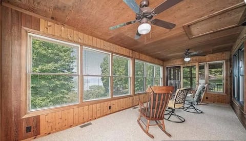 Porch with lake view off of living room.
