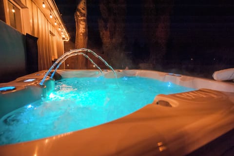 Private Hot tub in the fully fenced back yard