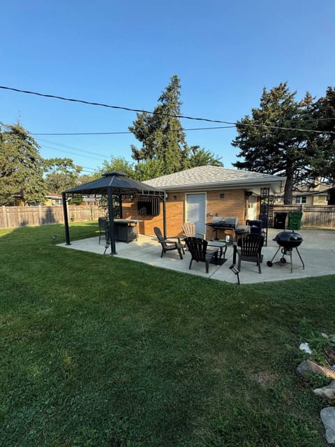 Back yard with gazebo and tv