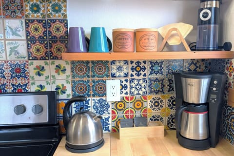 We provide ground coffee and a selection of black and herb teas.