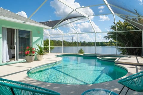 South-facing pool with gorgeous lakefront views.