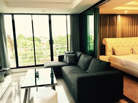 Penthouse | Living area | 40-inch LCD TV with cable channels, TV