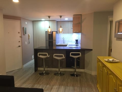 Fully equipped designer kitchen with breakfast bar (evening ambiance)
