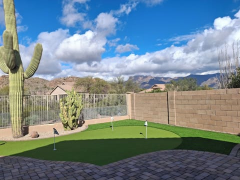 Backyard: Enjoy the 4 hole putting green and the Superstition Mountains view.