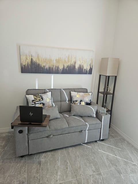 Cozy queen sofa bed in room #1, perfectly positioned facing the Tv. 