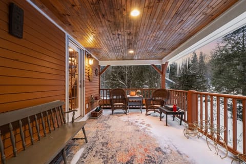 Snowy deck with for slow mornings