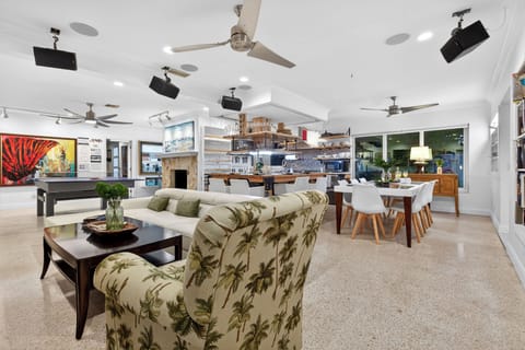 Spacious open-concept living, dining, and game room perfect for groups.