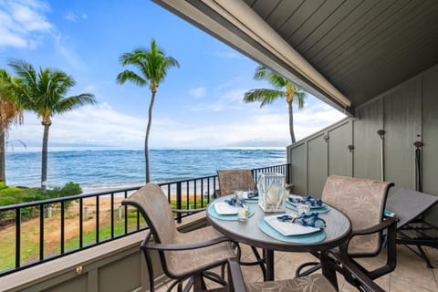 Enjoy your morning coffee or evening cocktails on this spacious lanai overlooking the sparkling blue waters