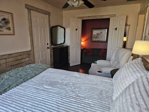 Spacious bedroom/living area with access to outdoor spaces