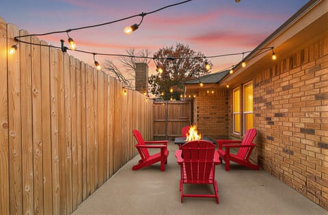 Outdoor Seating Area | Fire Pit | String Lights | Private Patio