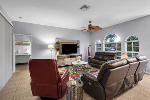 Reclining seating invites you to put your feet up and relax, enjoying the Smart TV. Guests will need to provide log-ins for sunscription channels.