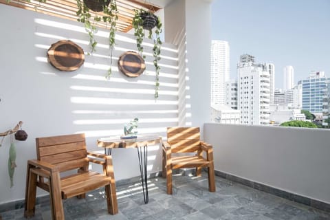 Furnished balcony with city view