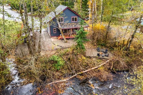 Backyard surrounded by two creeks—Big Creek behind the cabin and a peaceful side creek just steps away!
