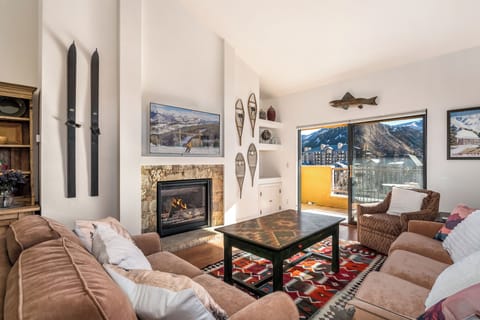 Beautiful view of Beaver Creek mountains with seating on porch. 