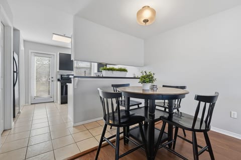 The kitchen is fully stocked to make a home cooked meal and enjoy at the kitchen island.