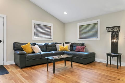 Cozy living area with sectional seating for monthly rentals in Brevard NC